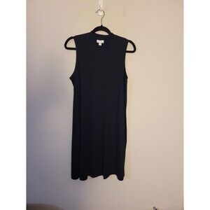 New J. Jill Black Jersey  Sleeveless Swing Dress Sz M Neutral Capsule Minimalist